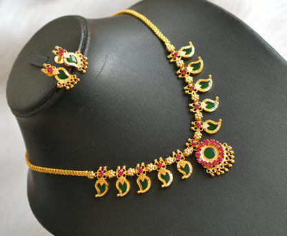 Gold tone pink-green 5 petal mango necklace set dj-34084