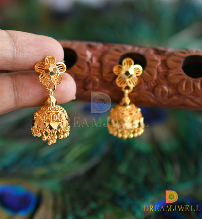 Gold tone flower Kerala style jhumkka dj-37599
