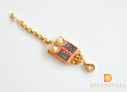 Antique gold tone Ruby-green big pendant haar set dj-14000