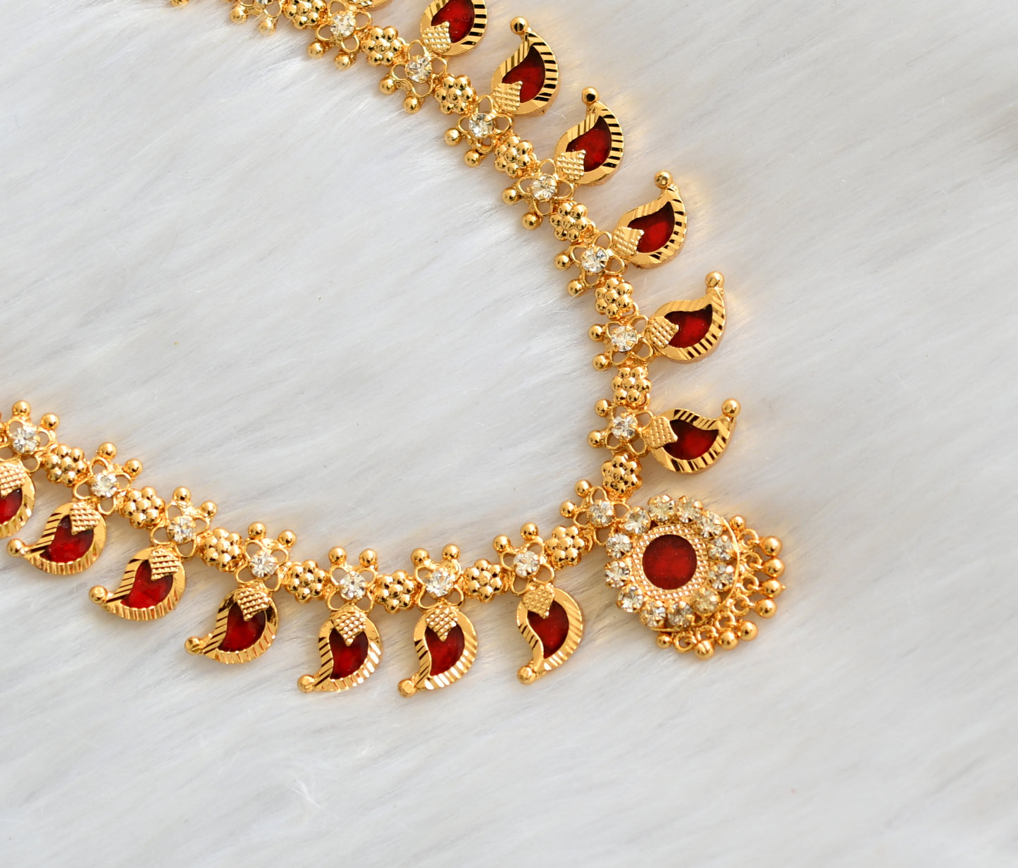 Gold tone red mango kerala style haar dj-21869