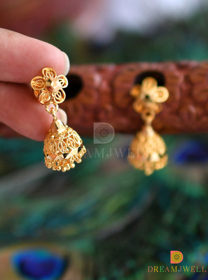 Gold tone flower Kerala style jhumkka dj-37600