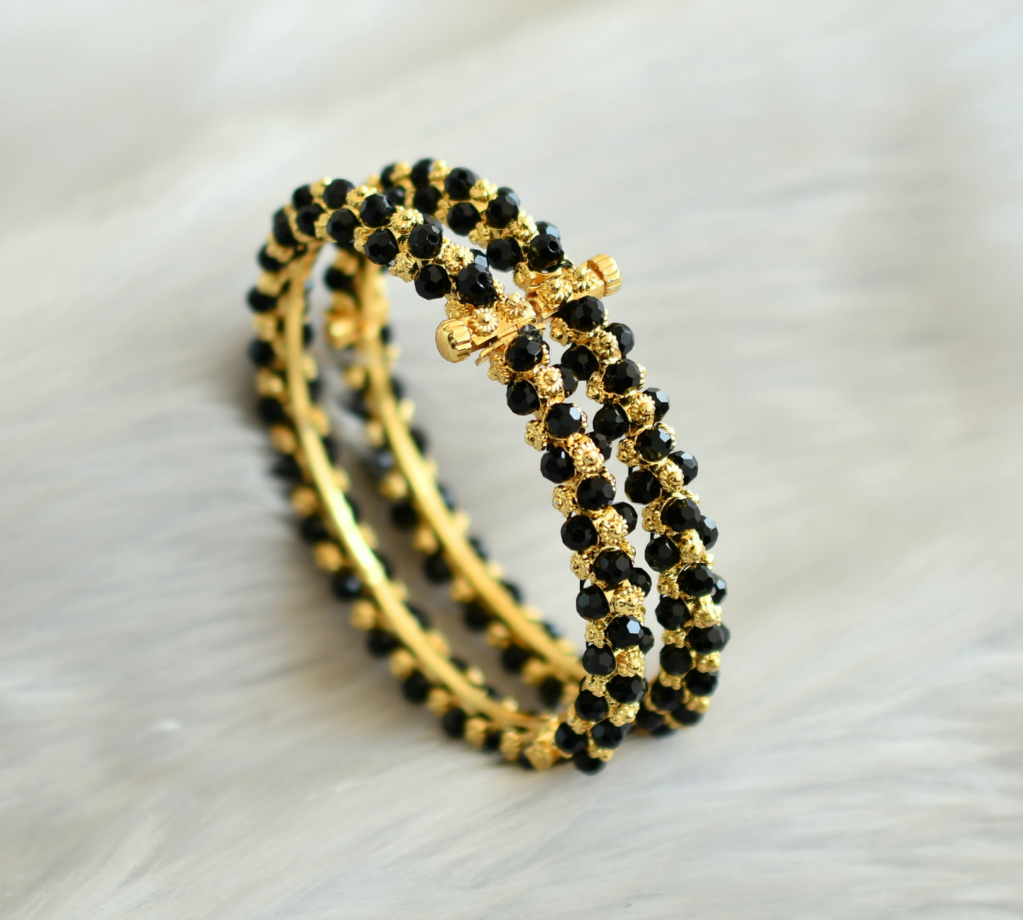 Gold tone black beaded bangles(2.4) dj-25635