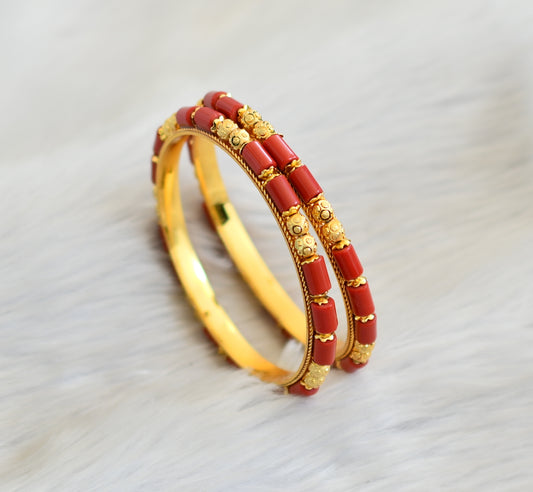 Gold tone coral beaded bangles(2.4) dj-23678