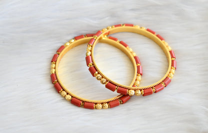 Gold tone coral beaded bangles(2.4) dj-23678