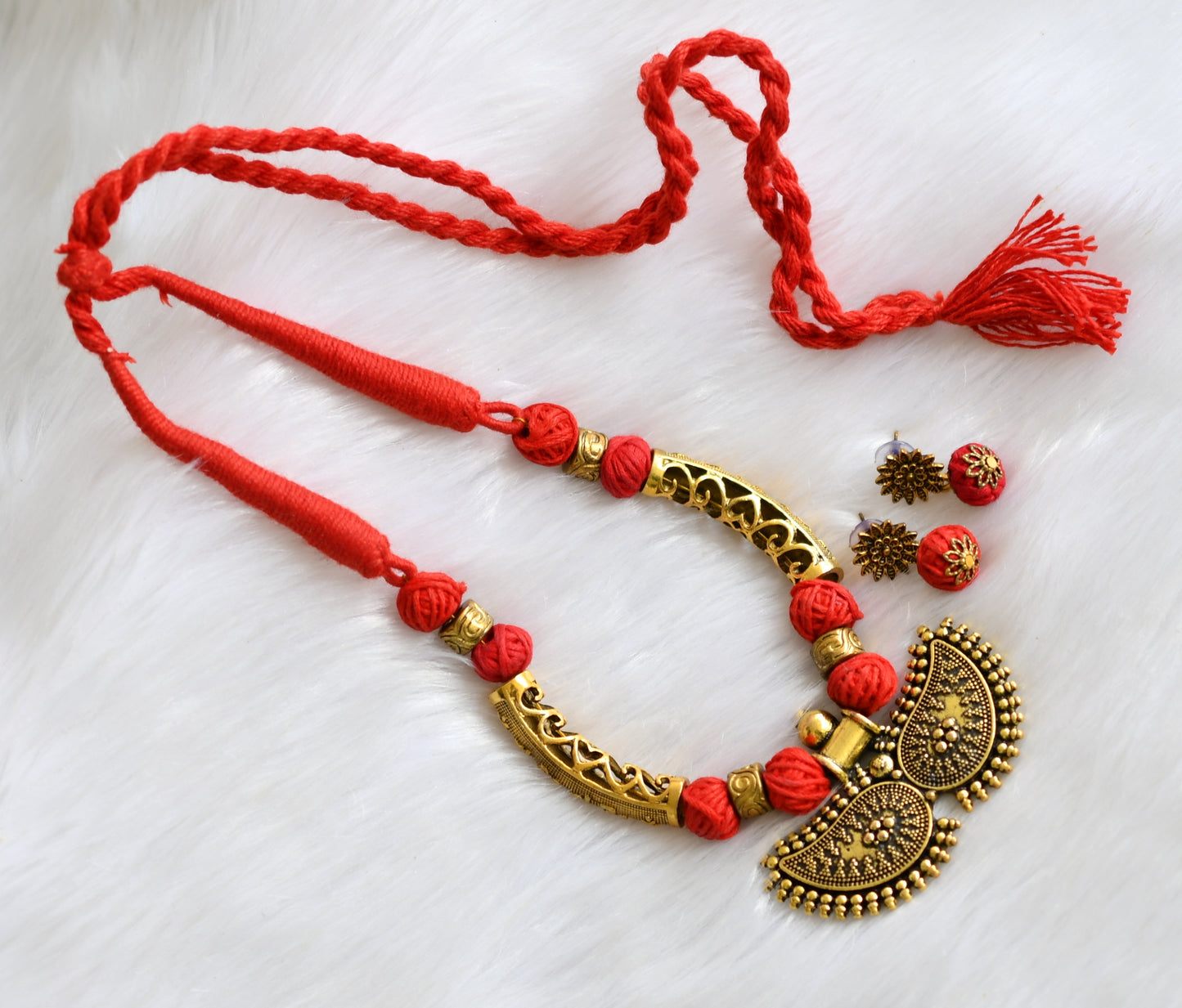 Antique red mango thread necklace set dj-19162