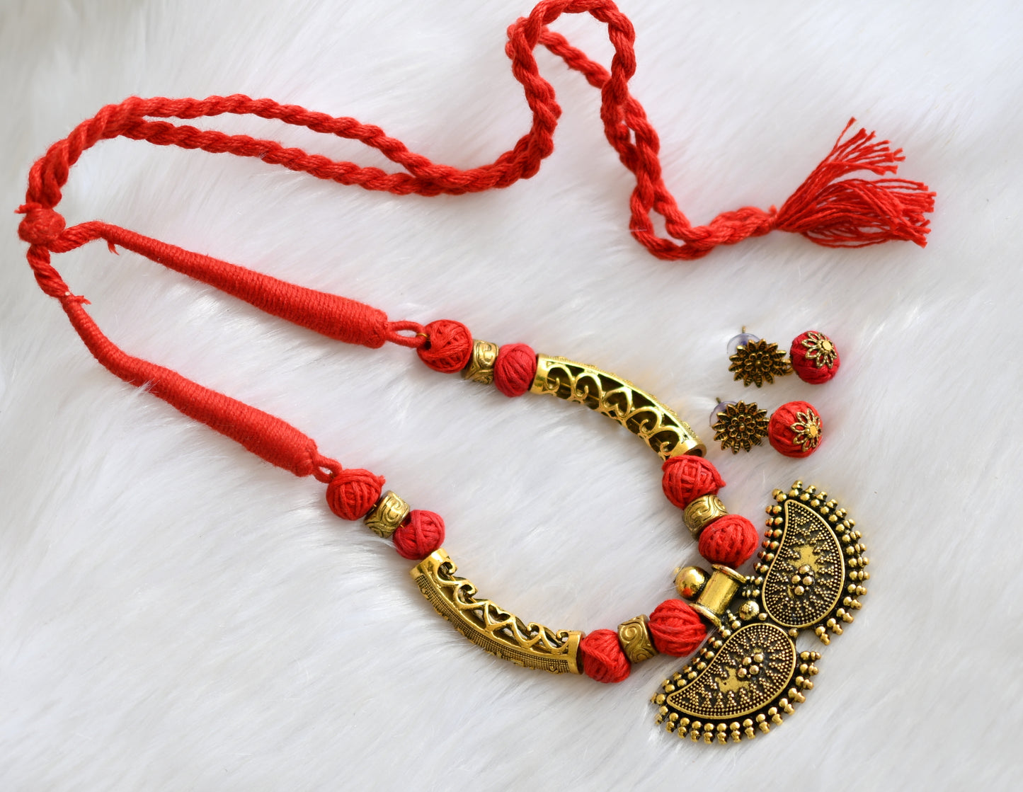 Antique red mango thread necklace set dj-19162