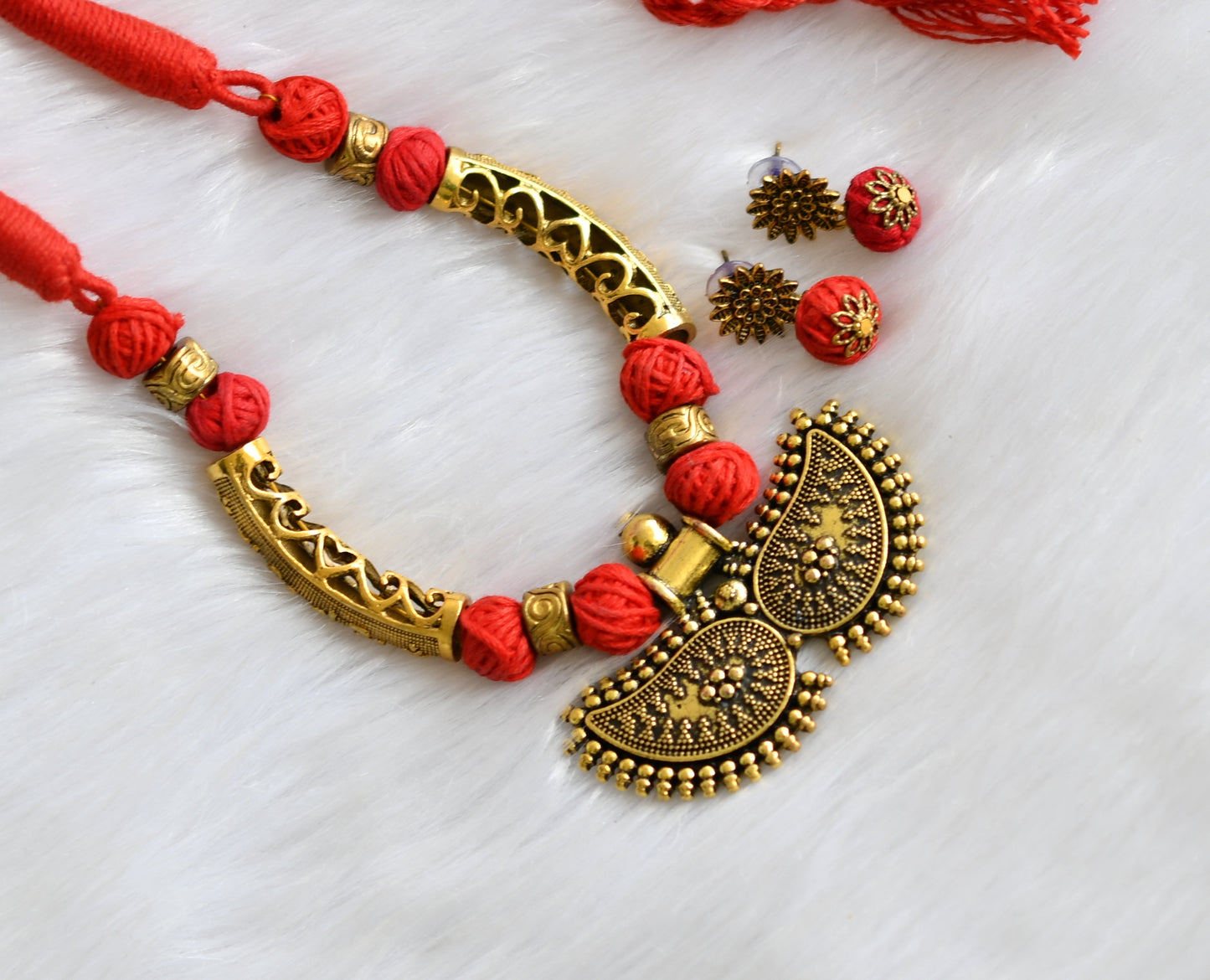 Antique red mango thread necklace set dj-19162