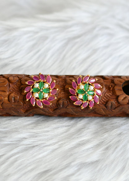 Gold tone ruby-emerald-white stone earrings/Stud dj-39184