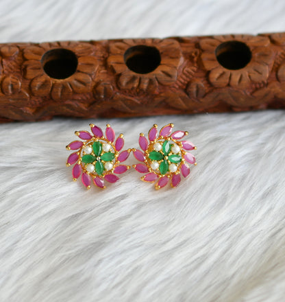 Gold tone ruby-emerald-white stone earrings/Stud dj-39184