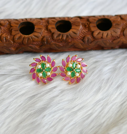 Gold tone ruby-emerald-white stone earrings/Stud dj-39184