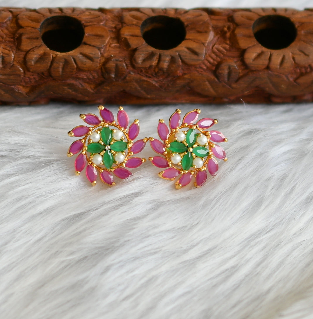 Gold tone ruby-emerald-white stone earrings/Stud dj-39184