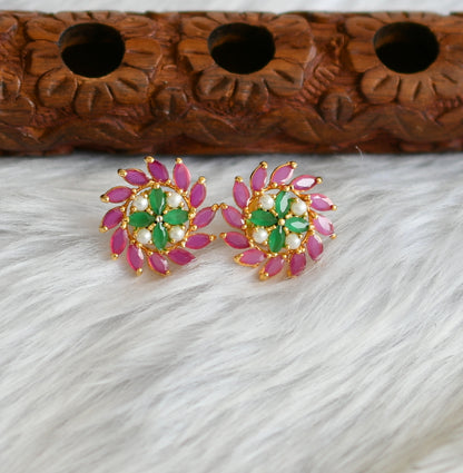 Gold tone ruby-emerald-white stone earrings/Stud dj-39184