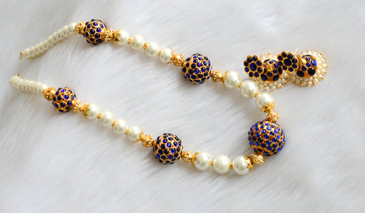 Gold tone blue Rudhra ball pearl beaded necklace set dj-19280