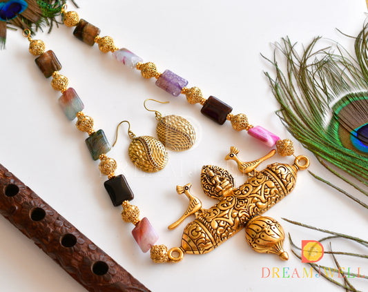 Antique multi color Lakshmi-peacock pendant necklace set dj-36124