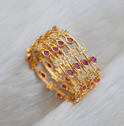 Gold tone ruby-white stone set of 4 Bangles (2.8) dj-40697