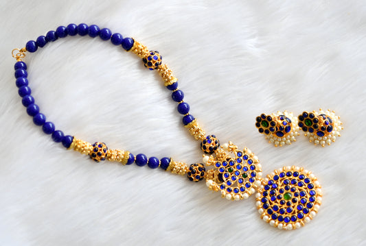 Gold tone blue-green sun-moon kemp blue beaded necklace set dj-19279