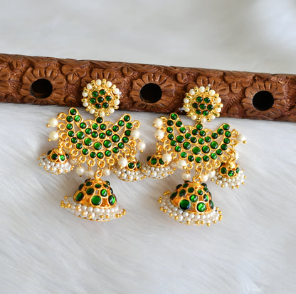 Gold tone green pearl kemp jhumkka dj-19275