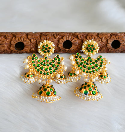 Gold tone green pearl kemp jhumkka dj-19275