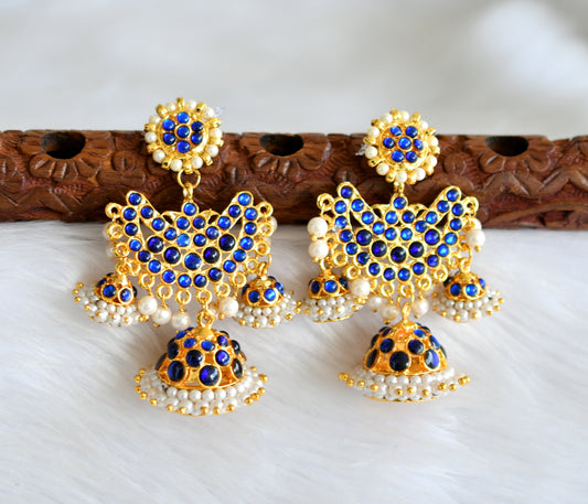 Gold tone blue pearl kemp jhumkka dj-19273