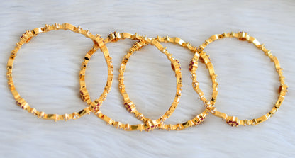 Gold tone ruby-white stone set of 4 Bangles (2.8) dj-40700