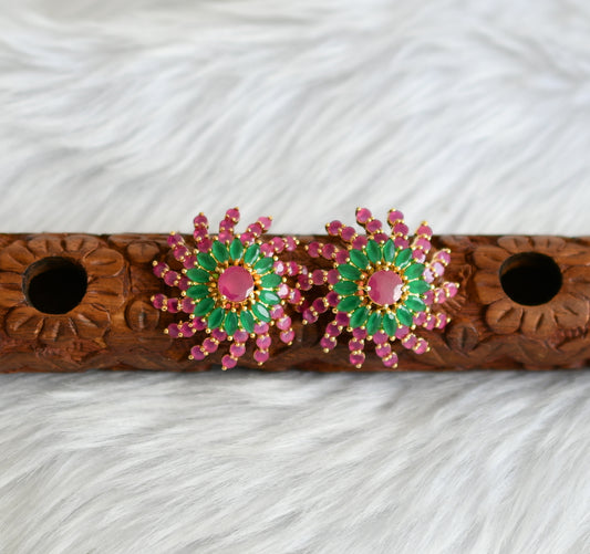 Gold tone ruby-emerald big earrings/Stud dj-39189