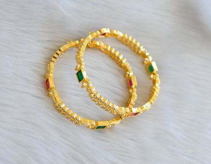 Gold tone ruby-green-white block stone peacock bangles (2.8) dj-40727