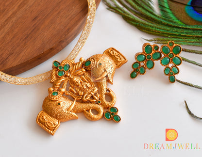 Matte Finish Emerald Gajalakshmi Necklace Set dj-10555