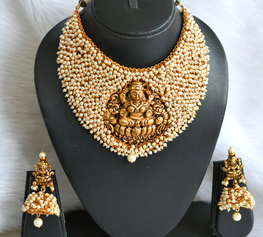 Matte finish Lakshmi pearl cluster choker necklace set dj-19288