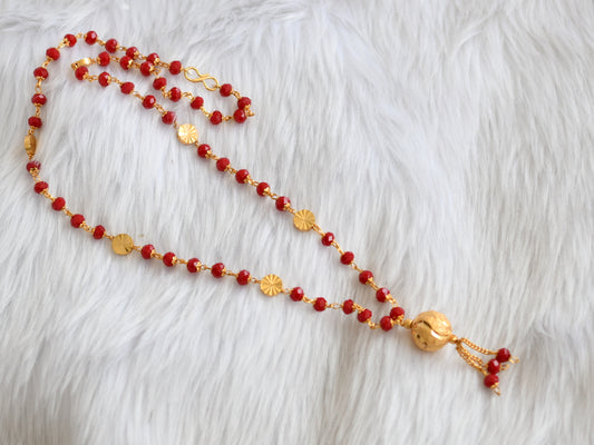 Gold tone long red beaded mala dj-39204