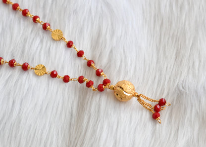Gold tone long red beaded mala dj-39204