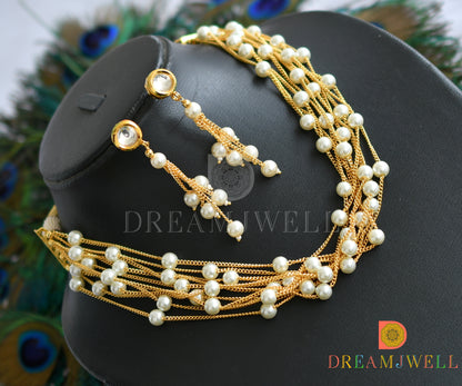 Gold tone pearl multilayer chain set dj-19384