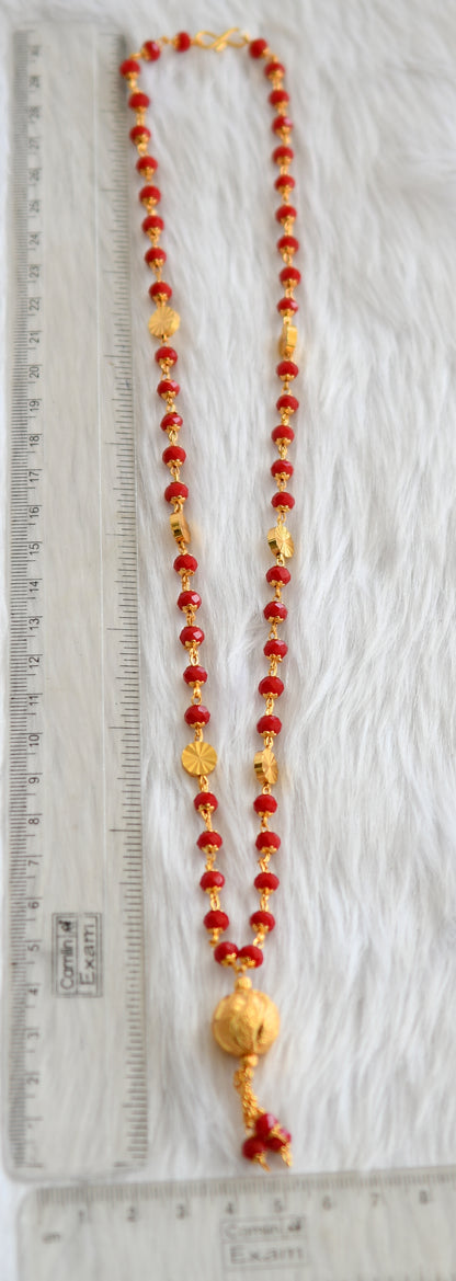 Gold tone long red beaded mala dj-39204