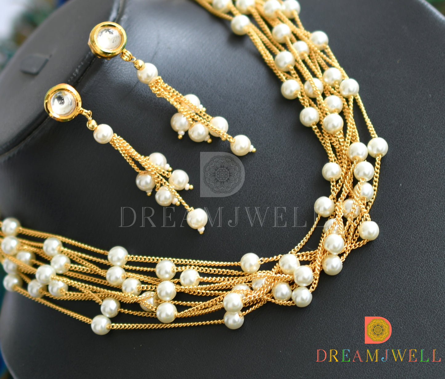 Gold tone pearl multilayer chain set dj-19384