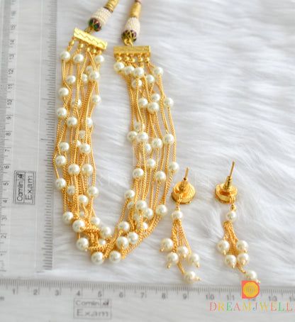 Gold tone pearl multilayer chain set dj-19384