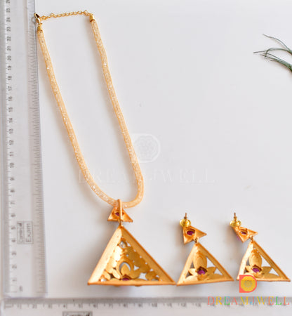 Matte Finish Ruby Triangle shape Pendant Set dj-10560