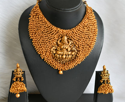 Matte finish Lakshmi gold cluster necklace set dj-19287