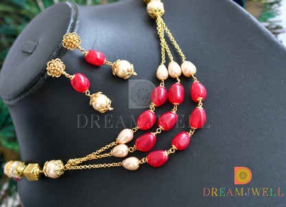 Antique gold tone ruby-pearl necklace set dj-21920