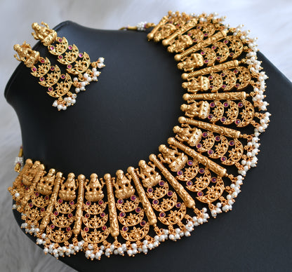 Matte finish kemp pearl cluster Lakshmi necklace set  dj-31205