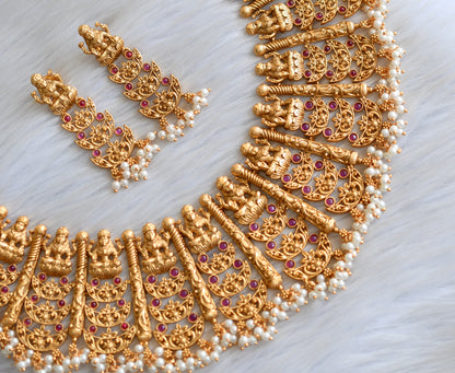 Matte finish kemp pearl cluster Lakshmi necklace set  dj-31205