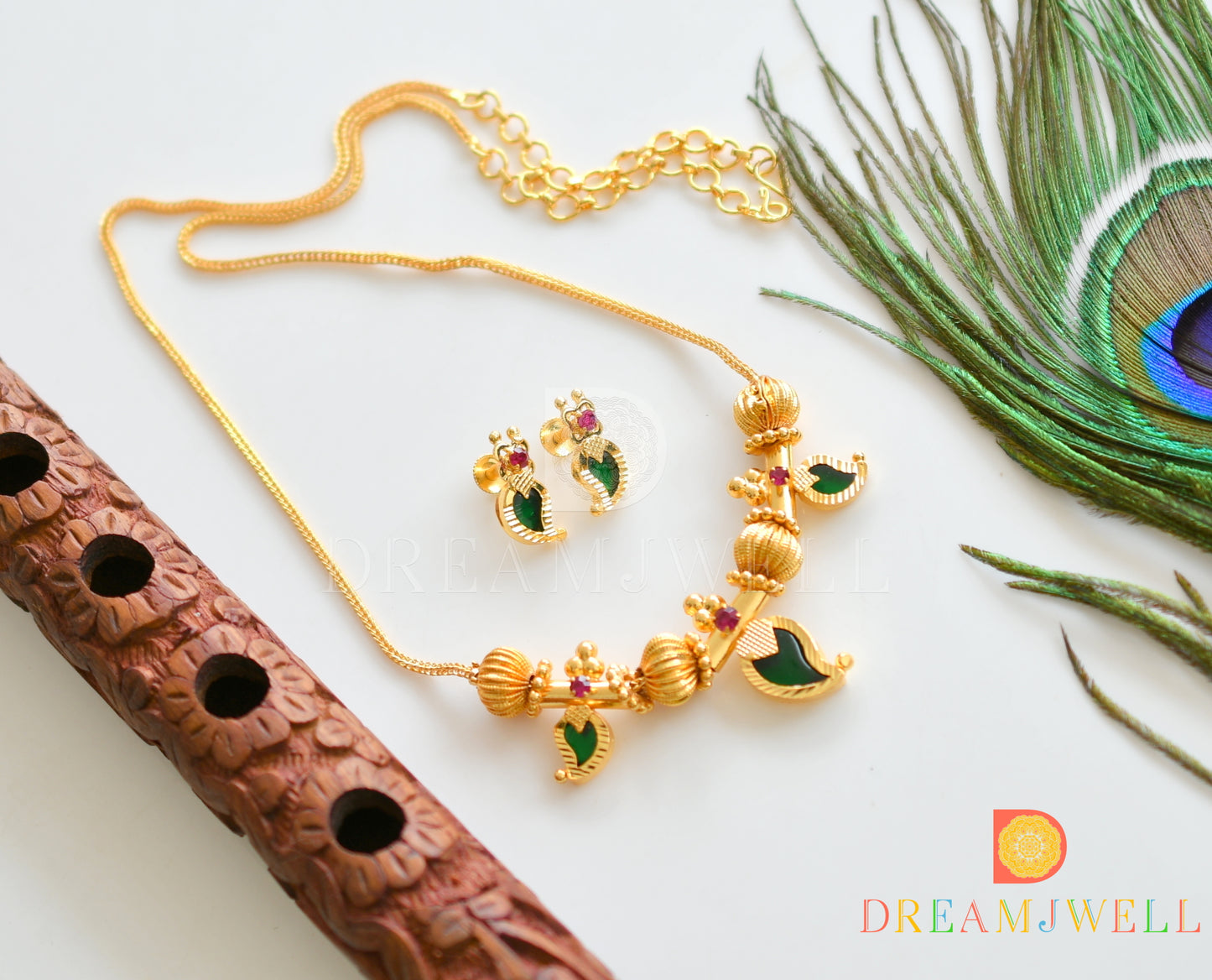 Gold Tone Green Mango chain/Necklace Set DJ29924