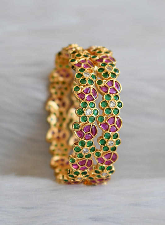 Gold tone kemp-green-white peacock-flower bangles (2.4) dj-40728