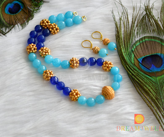Matte finish blue agates beaded necklace set dj-22717