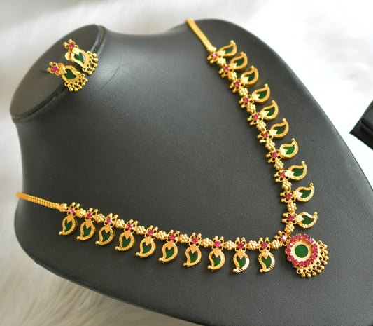 Gold tone pink-green 10 petal mango necklace set dj-34089