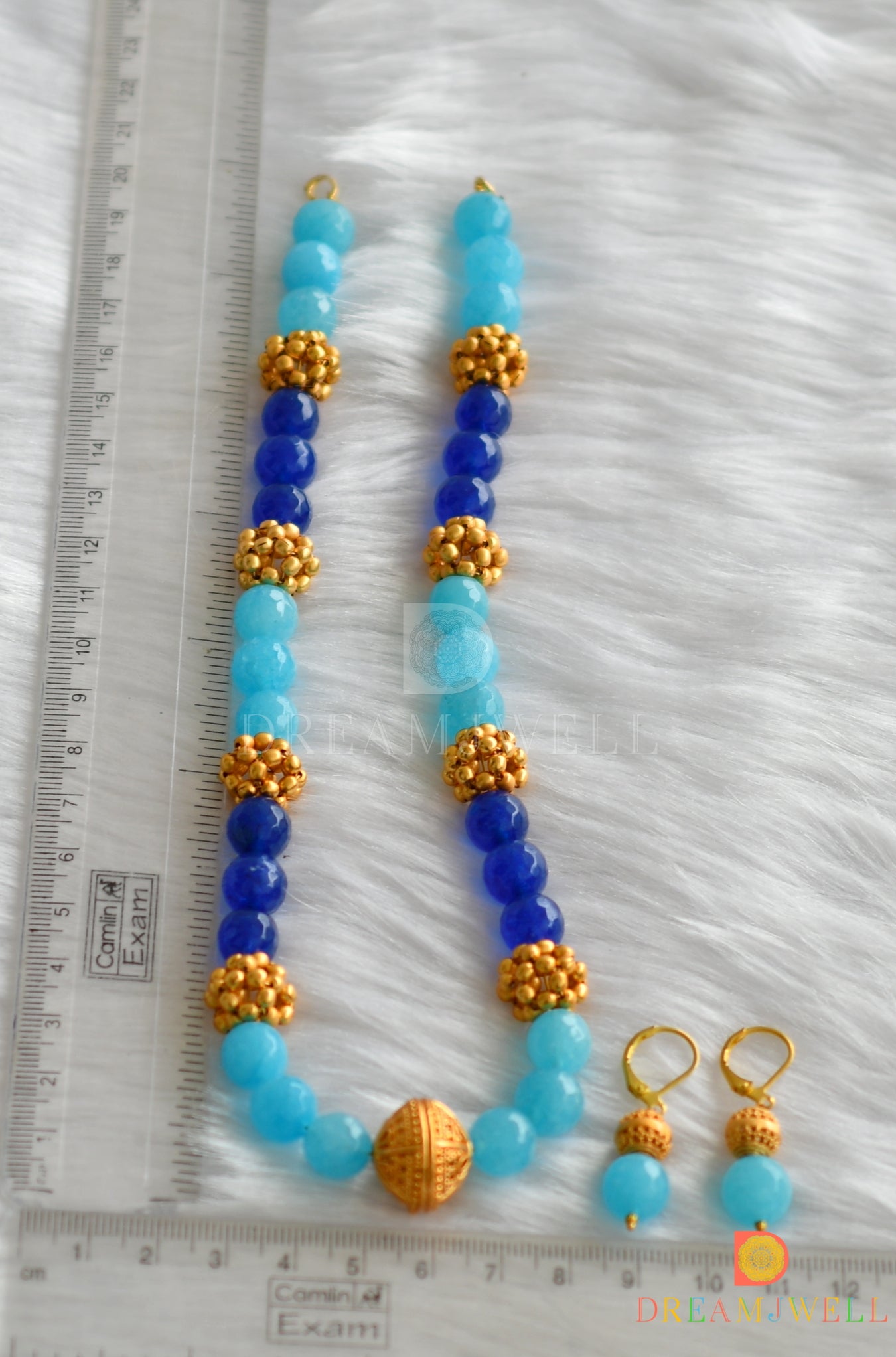 Matte finish blue agates beaded necklace set dj-22717