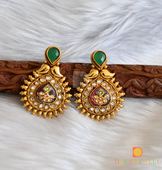 Antique gold tone meenakari red-green earrings dj-38406