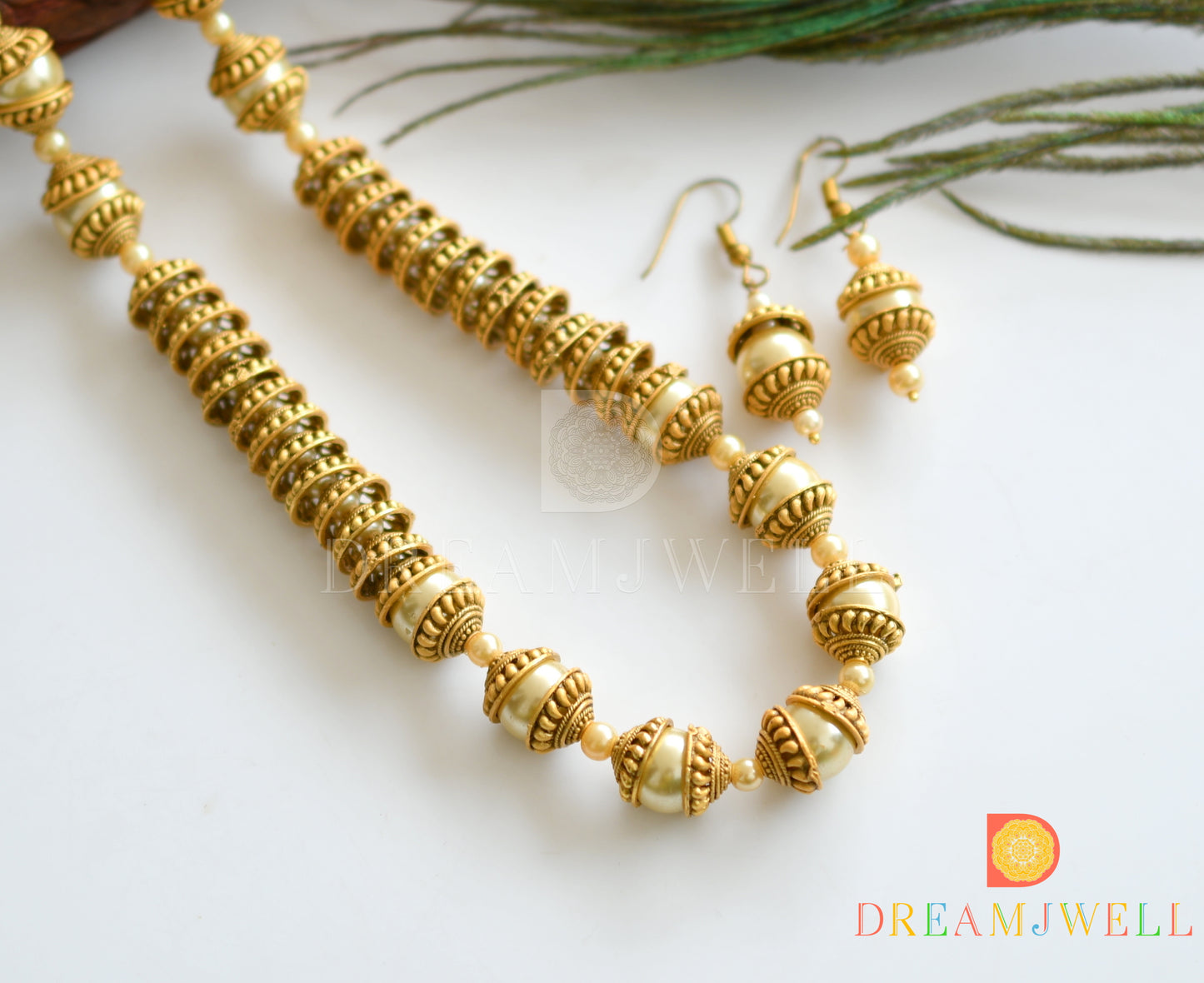 Antique matte finish pearl necklace set dj-06150