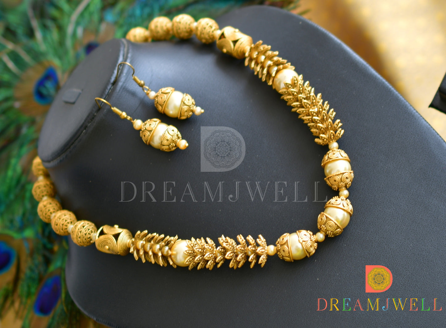 Antique matte finish pearl necklace set dj-06151