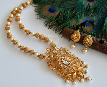 Matte finish cz pearl peacock designer necklace set dj-06215