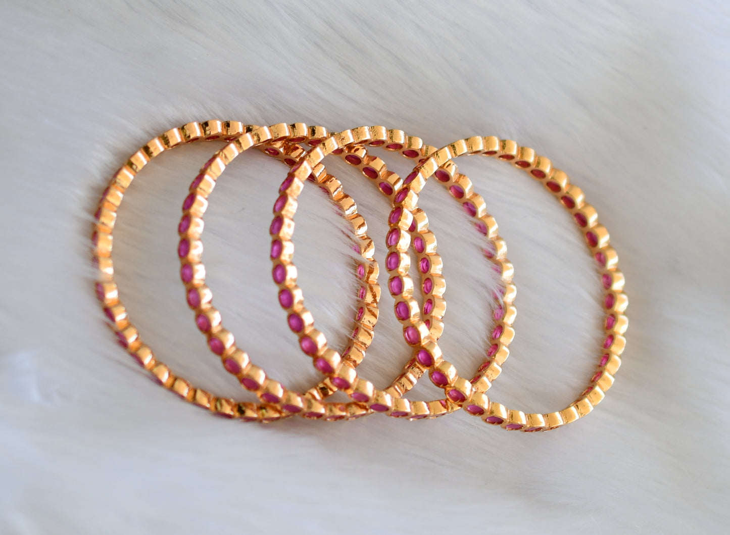 Gold tone ruby stone set of 4 Bangles (2.4) dj-40707