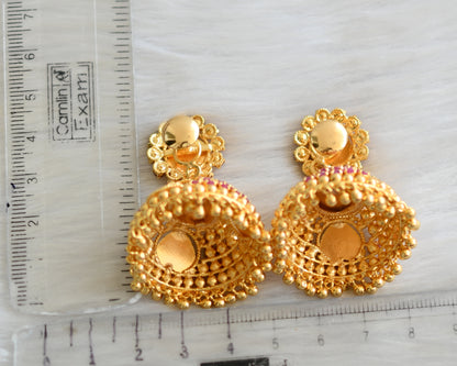 Gold tone ad pink stone lakshmi kerala style jhumkka dj-37197